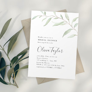 Invitation Calligraphie verte minimale douche nuptiale rustiq