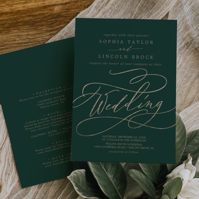 Invitation Calligraphie verte romantique Détails sur le Maria (Créateur téléchargé)
