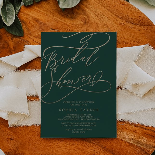Invitation Calligraphie verte romantique Fête des mariées flo (Créateur téléchargé)