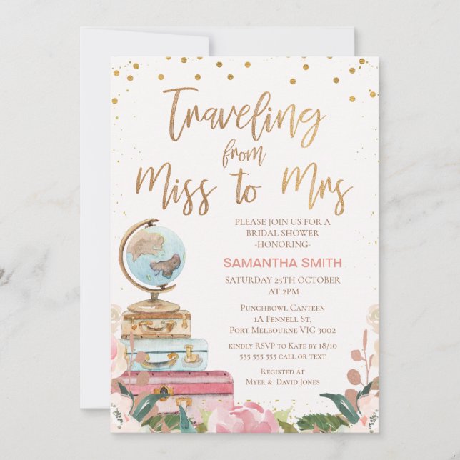 Invitation Calligraphie Voyager Mlle à Mme Fête des mariées (Devant)