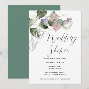 Invitation Calligraphie Wedding shower Aquarelle Eucalyptus