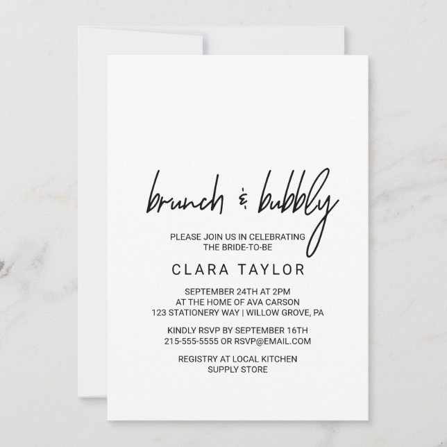 Invitation Calligraphie Whimsical Brunch & Bubbly (Devant)