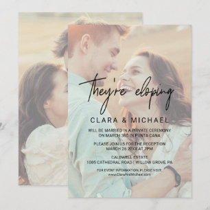 Invitation Calligraphie Whimsical Faded Photo Ils sont Elopin