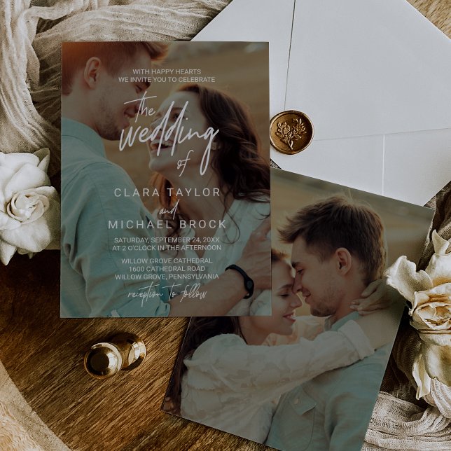 Invitation Calligraphie Whimsical Photo Superposer Le Mariage (Créateur téléchargé)