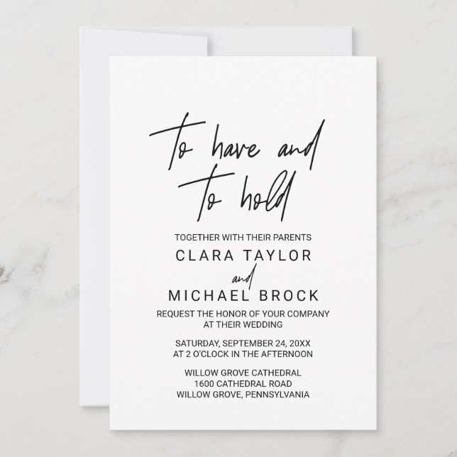 Invitation Calligraphie Whimsical Pour avoir et tenir Mariage (Devant)
