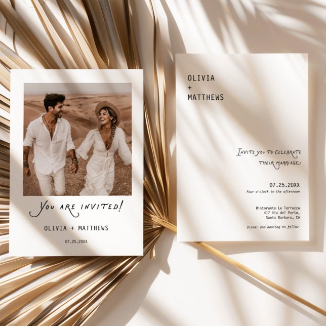 Invitation Calligraphy Photo Wedding Invite Modern Minimalist (Minimalist Photo Modern Wedding Invite)