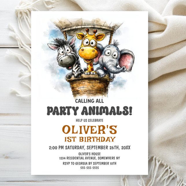 Invitation Calling all Party Animals 1st Birthday Party (Créateur téléchargé)