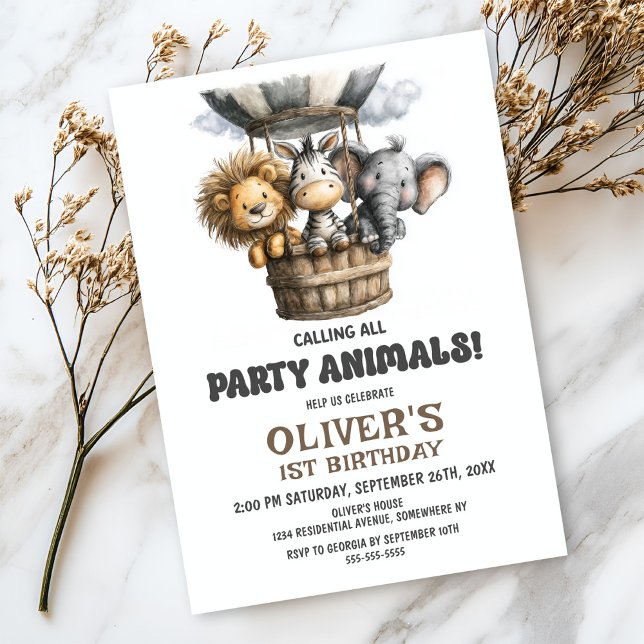 Invitation Calling all Party Animals 1st Birthday Party (Créateur téléchargé)