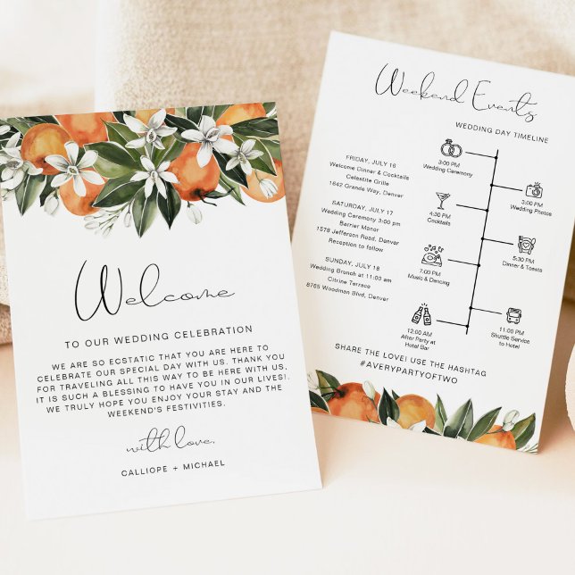 Invitation CALLIOPE Citrus Orange Bienvenue Lettre Timeline (Créateur téléchargé)