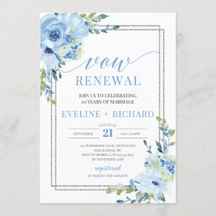 Invitation callygraphie moderne lettrage bleu boho vow renouv