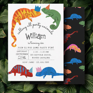 Invitation Caméléons Reptiles Colorés Lézards Anniversaire En