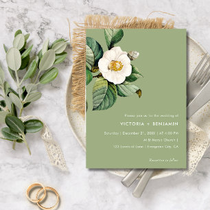 Invitation Camélie rustique Sage Floral Minimal Mariage simpl
