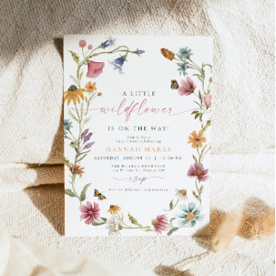 Invitation CAMILLA Papillon Fleur sauvage Baby shower fille