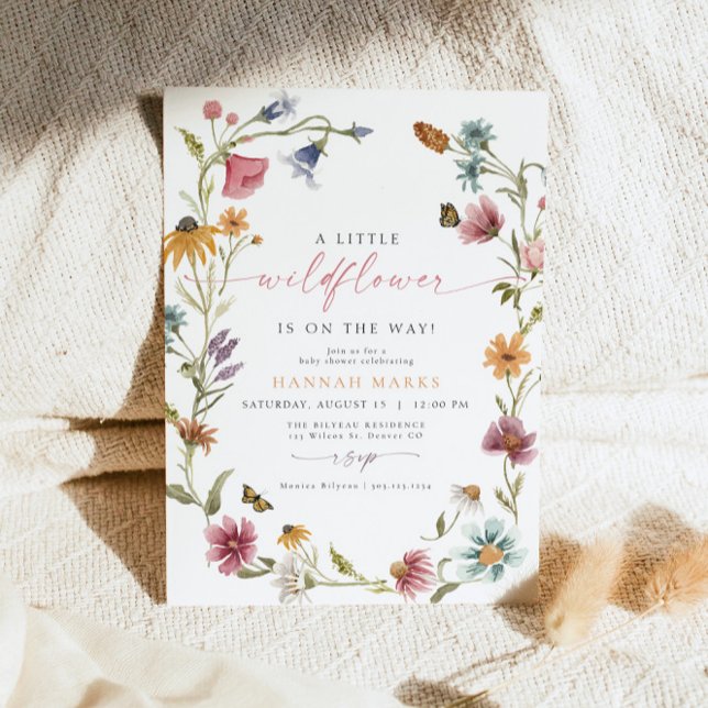 Invitation CAMILLA Papillon Fleur sauvage Baby shower fille (Créateur téléchargé)