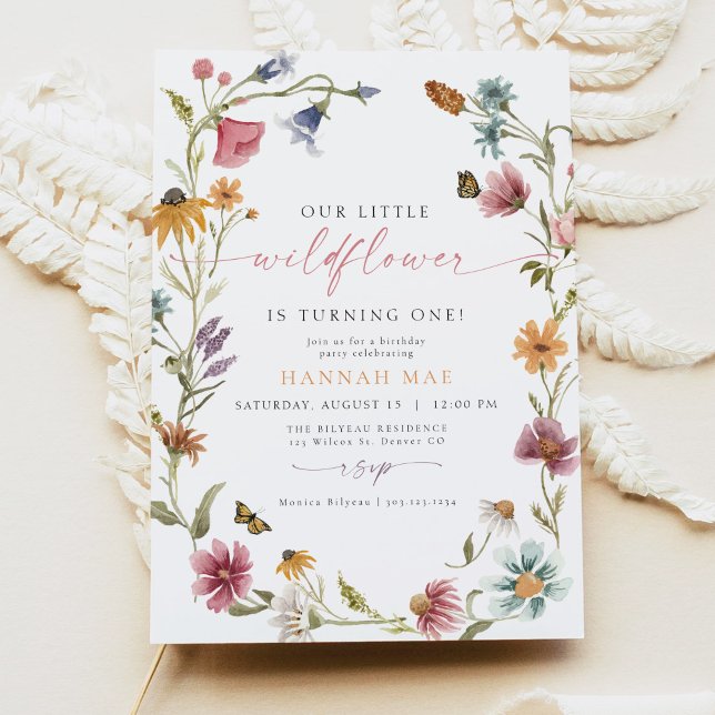 Invitation CAMILLA Papillon Fleur sauvage fille premier anniv (Créateur téléchargé)