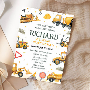 Invitation Camion à benne Construction Excavatrice 3e Anniver