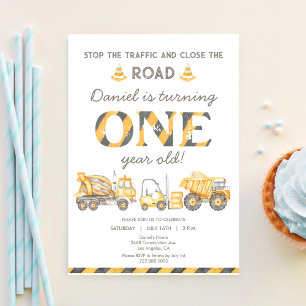 Invitation Camion à benne de chantier 1er anniversaire garçon