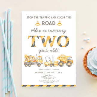 Invitation Camion à benne de chantier 2e anniversaire de garç
