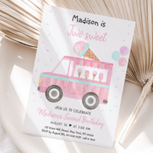 Invitation Camion à glace moderne Deux Anniversaire doux
