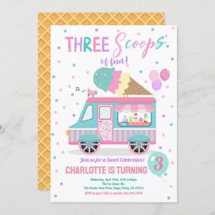 Invitation Camion à glace Trois Scoops de Fun 3e anniversaire