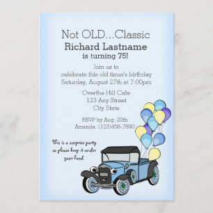 Invitation Camion antique avec ballons Anniversaire