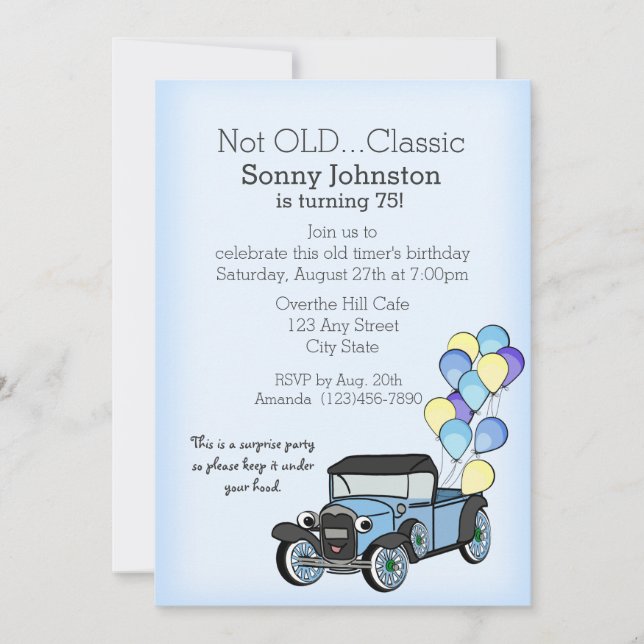 Invitation Camion antique avec ballons Anniversaire (Devant)