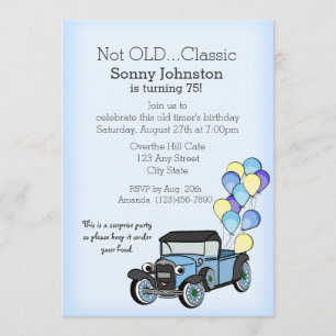 Invitation Camion antique avec ballons Anniversaire