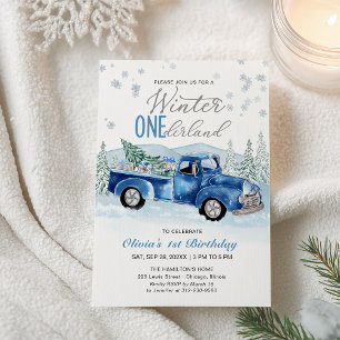Invitation Camion Bleu Hiver Onederland Garçon Premier Annive