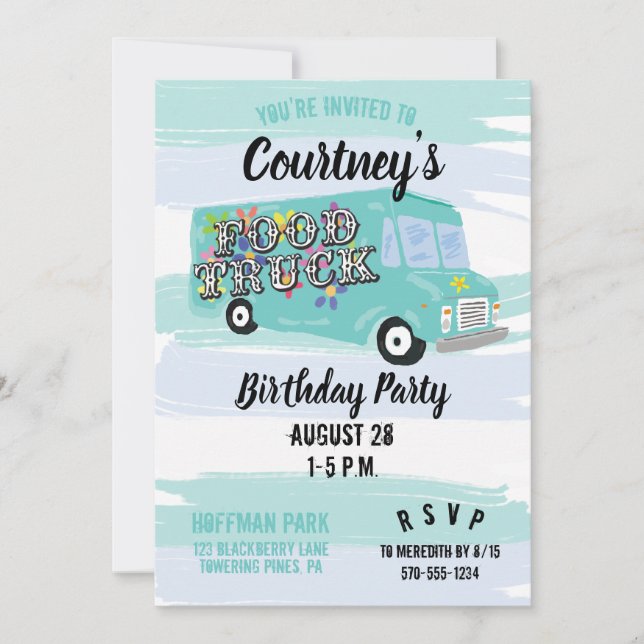 Invitation Camion bleu turquoise Fête d'anniversaire Personna (Devant)