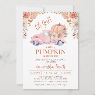 Invitation Camion Citrouille rose Boho Baby shower Floral d'a