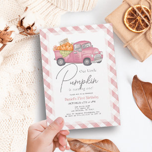 Invitation Camion Citrouille rose En vichy Fille 1er annivers