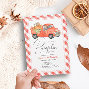 Invitation Camion Citrouille rouge En vichy 1er anniversaire