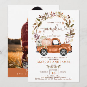 Invitation Camion Citrouille rustique brûlé Baby shower orang