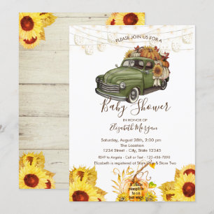 Invitation Camion Citrouille, Texture Bois, Fête Prénatale To