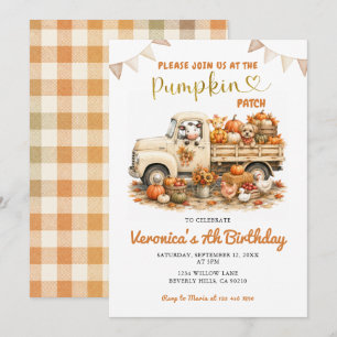 Invitation Camion d'anniversaire dans un champ de citrouilles