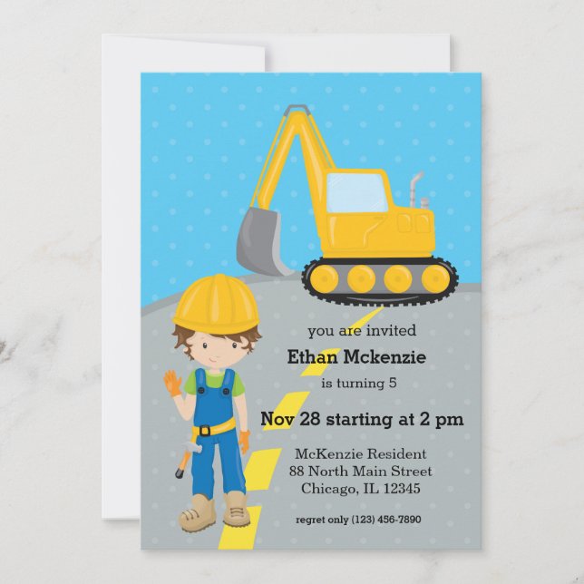 Invitation Camion de construction (Devant)