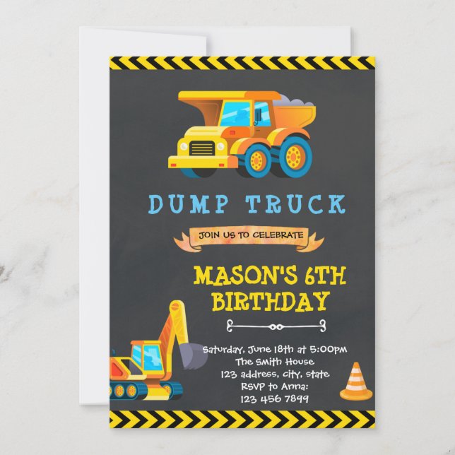 Invitation Camion de construction mignon (Devant)