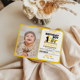 Invitation Camion de construction Photo de 1er anniversaire