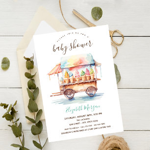 Invitation Camion de glace à l'eau colorée rayée Baby Shower