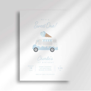 Invitation Camion de Glace Anniversaire Rayé Prépa Doux
