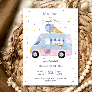 Invitation Camion de glace Sweet One premier anniversaire