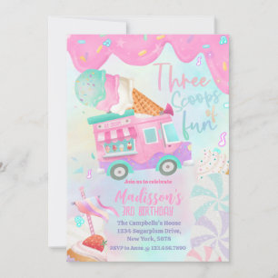 Invitation Camion de Glace Trois Boules De Fun 3ème Anniversa