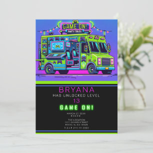 Invitation Camion de jeu violet vert anniversaire de Gamer Pa