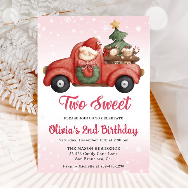 Invitation Camion de Noël deux douces fête d'anniversaire (Créateur téléchargé)