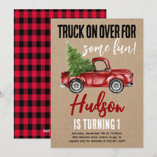 Invitation Camion de Noël Hiver Premier anniversaire Kraft In