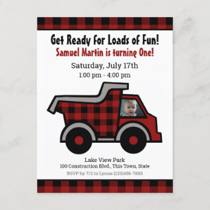 Invitation Camion de pompage Buffalo Plaid Construction