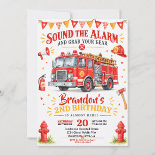 Invitation Camion de pompiers à l'aquarelle 3e anniversaire d