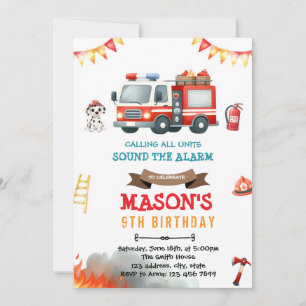 Invitation camion de pompiers et chien dalmatien