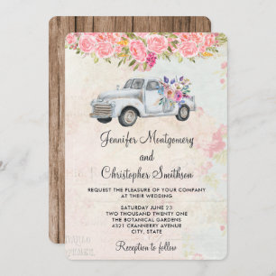 Invitation Camion de ramassage et fleurs Mariage d'aquarelle 