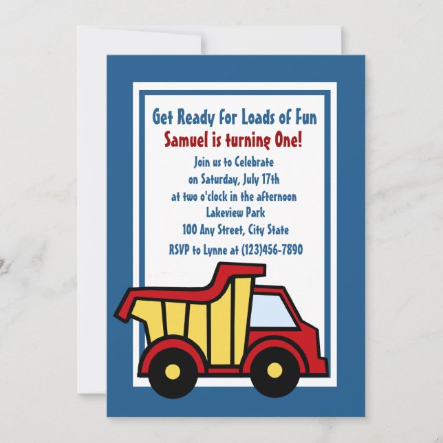 Invitation Camion de vidage de construction (Devant)